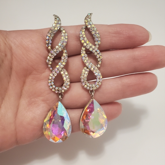 Beautiful Vintage Aurora Borelis Earrings, Rhinestones Earrings, Vintage Jewelry - Picture 7 of 7